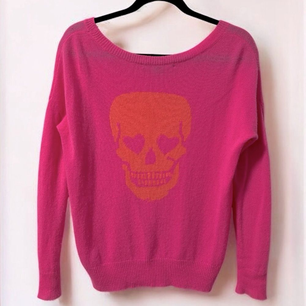 SKULL CASHMERE (XS) Pink Skull Sweater Soft Luxury Knit